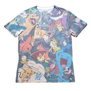 2016 Pokémon All Over Print Size Large Mens Faded AOP T-Shirt Nintendo